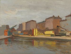 BORGIOTTI MARIO (1906 - 1977) - La Darsena a Porta Ticinese