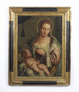 ARTISTA DEL XVII SECOLO : Madonna con Bambino  - Asta Asta 449 | ARTE ANTICA E DEL XIX SECOLO Virtuale - Associazione Nazionale - Case d'Asta italiane