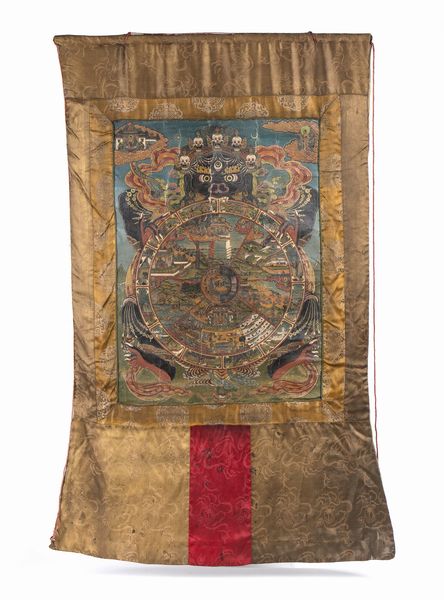 . : Tangka tibetano di ottima fattura, ricamato e dipinto a mano. Tibet, XIX sec.  - Asta Asta 450 | WUNDERKAMMER, CURIOSITIES & ETNOGRAFICA - A GENTLEMAN' S CABINET OF CURIOSITIES Online - Associazione Nazionale - Case d'Asta italiane