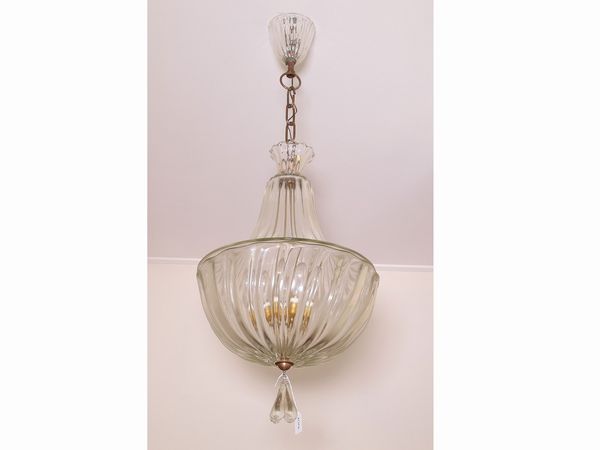 Lampadario a paniere in vetro soffiato, Barovier e Toso  - Asta Casa Lazzi - parte prima Arredi, dipinti, vetri di Murano, curiosit - Associazione Nazionale - Case d'Asta italiane