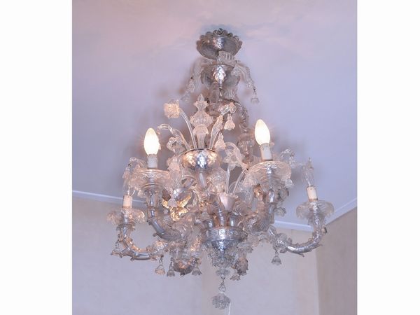 Lampadario in vetro soffiato incolore, Barovier e Toso  - Asta Casa Lazzi - parte prima Arredi, dipinti, vetri di Murano, curiosit - Associazione Nazionale - Case d'Asta italiane