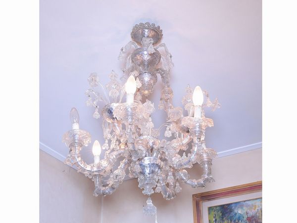 Lampadario in vetro soffiato incolore di Murano  - Asta Casa Lazzi - parte prima Arredi, dipinti, vetri di Murano, curiosit - Associazione Nazionale - Case d'Asta italiane