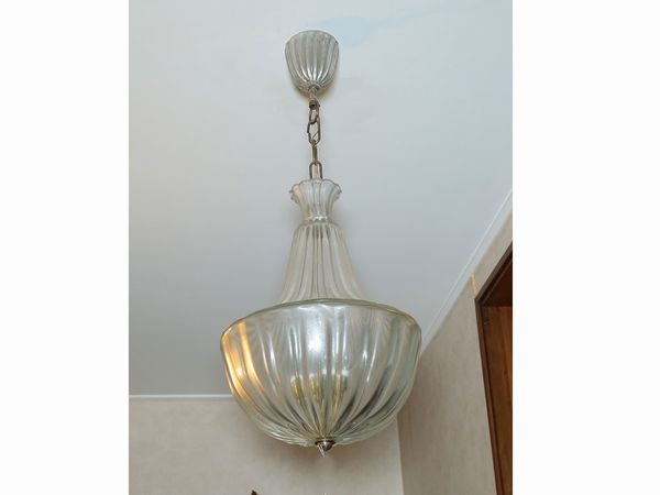 Lampadario a paniere in vetro soffiato, Barovier e Toso  - Asta Casa Lazzi - parte prima Arredi, dipinti, vetri di Murano, curiosit - Associazione Nazionale - Case d'Asta italiane