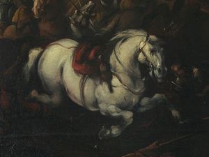 Cerchia di Francesco Graziani, detto Ciccio Napoletano : Scena di battaglia  - Asta Casa Lazzi - parte prima Arredi, dipinti, vetri di Murano, curiosit - Associazione Nazionale - Case d'Asta italiane