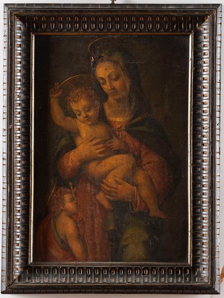 Scuola del XVII secolo Madonna con Bambino e San Giovannino  - Asta Dipinti Antichi - Associazione Nazionale - Case d'Asta italiane