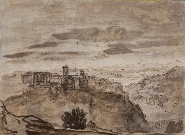 Scuola romana del XVIII secolo Veduta di poggio con paesino  - Asta Dipinti Antichi - Associazione Nazionale - Case d'Asta italiane