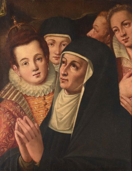 Scuola veneta del XVI secolo Gentildonne e religiose in adorazione  - Asta Dipinti Antichi - Associazione Nazionale - Case d'Asta italiane