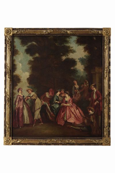 Francois Watteau de Lille, copia da : Scene galanti entro paesaggio  - Asta Dipinti Antichi - Associazione Nazionale - Case d'Asta italiane