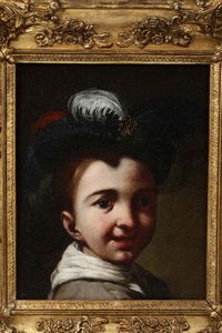 Antonio Mercurio Amorosi : Ritratto di bambino con cappello piumato  - Asta Dipinti Antichi - Associazione Nazionale - Case d'Asta italiane