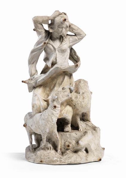 Ignoto scultore fine XIX secolo : Pastorella  - Asta Importanti Arredi, Maioliche, Sculture e Dipinti Antichi - Associazione Nazionale - Case d'Asta italiane