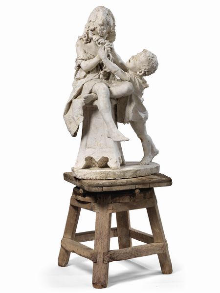 Ignoto scultore fine XIX secolo : Il pianto (Bambino che consola la sorella)  - Asta Importanti Arredi, Maioliche, Sculture e Dipinti Antichi - Associazione Nazionale - Case d'Asta italiane