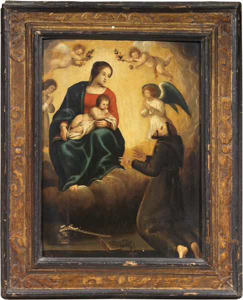 Scuola emiliana del XVII secolo : Madonna col Bambino e San Francesco  - Asta Importanti Arredi, Maioliche, Sculture e Dipinti Antichi - Associazione Nazionale - Case d'Asta italiane