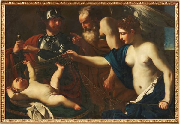 Giovanni Francesco Barbieri, detto il Guercino (bottega di) : Venere, Marte, Amore e il Tempo  - Asta Importanti Arredi, Maioliche, Sculture e Dipinti Antichi - Associazione Nazionale - Case d'Asta italiane