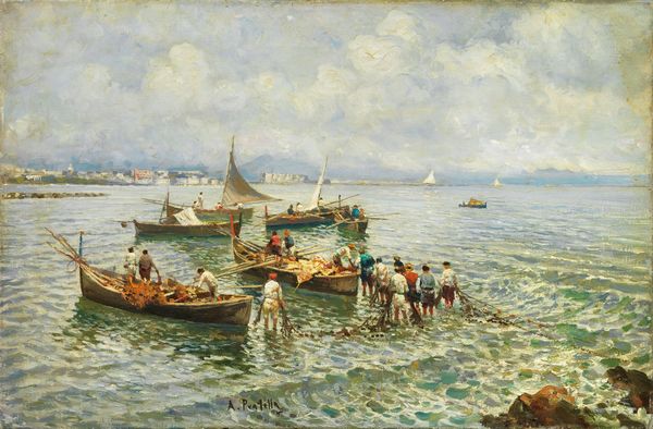 Attilio Pratella : Partenza per la pesca a Mergellina  - Asta Importanti Arredi, Maioliche, Sculture e Dipinti Antichi - Associazione Nazionale - Case d'Asta italiane