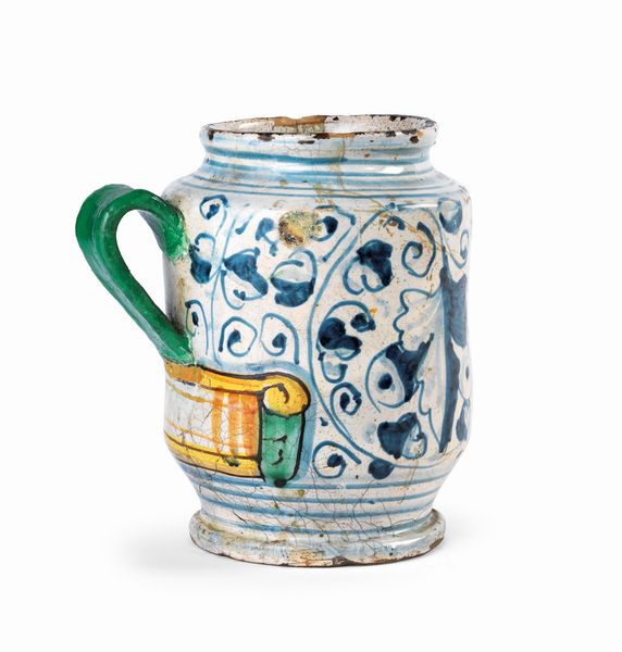 Albarello monoansato in maiolica policroma bianco, blu, verde e giallo  - Asta Importanti Arredi, Maioliche, Sculture e Dipinti Antichi - Associazione Nazionale - Case d'Asta italiane