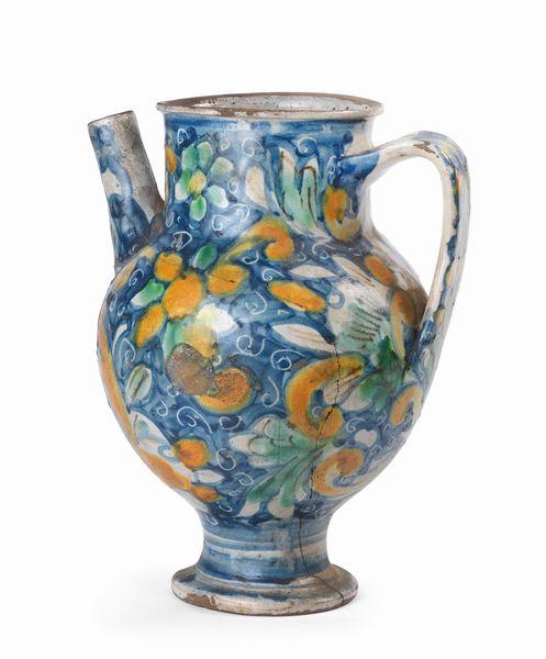 Brocca in maiolica policroma blu, giallo e verde  - Asta Importanti Arredi, Maioliche, Sculture e Dipinti Antichi - Associazione Nazionale - Case d'Asta italiane