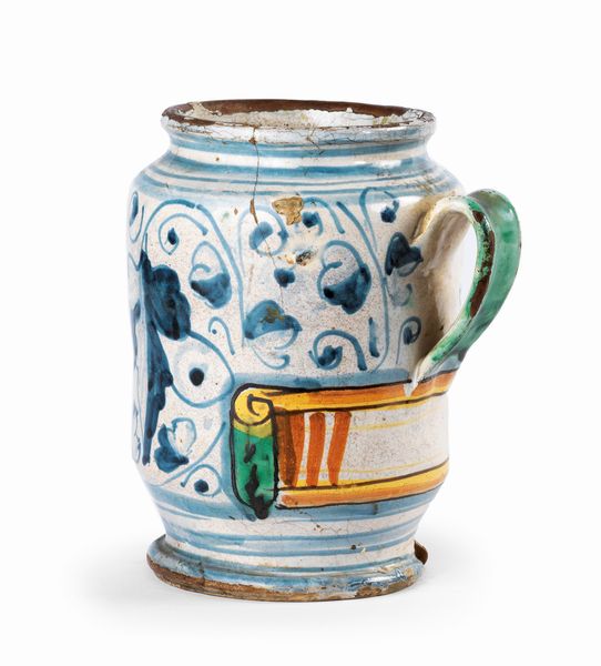 Albarello monoansato in maiolica policroma bianco, blu, giallo e verde  - Asta Importanti Arredi, Maioliche, Sculture e Dipinti Antichi - Associazione Nazionale - Case d'Asta italiane