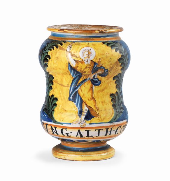 Albarello in maiolica policroma  - Asta Importanti Arredi, Maioliche, Sculture e Dipinti Antichi - Associazione Nazionale - Case d'Asta italiane