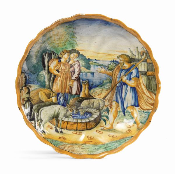 Alzata umbonata istoriata in maiolica policroma  - Asta Importanti Arredi, Maioliche, Sculture e Dipinti Antichi - Associazione Nazionale - Case d'Asta italiane