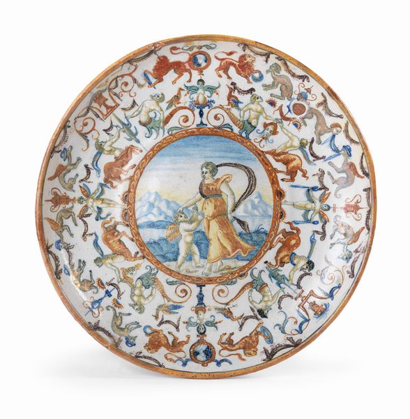 Piatto istoriato in maiolica policroma  - Asta Importanti Arredi, Maioliche, Sculture e Dipinti Antichi - Associazione Nazionale - Case d'Asta italiane