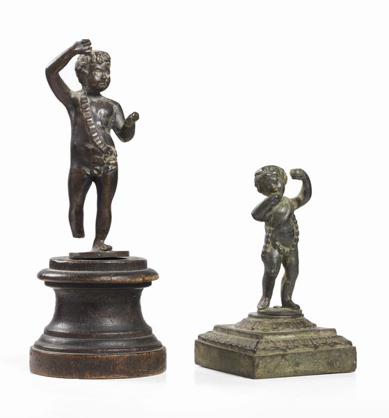 Ignoto scultore scuola veneta fine XVI secolo : Due opere raffiguranti Putto danzante  - Asta Importanti Arredi, Maioliche, Sculture e Dipinti Antichi - Associazione Nazionale - Case d'Asta italiane