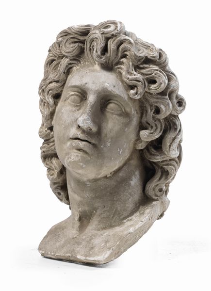 Ignoto scultore del XIX secolo : Testa di Alessandro Magno  - Asta Importanti Arredi, Maioliche, Sculture e Dipinti Antichi - Associazione Nazionale - Case d'Asta italiane