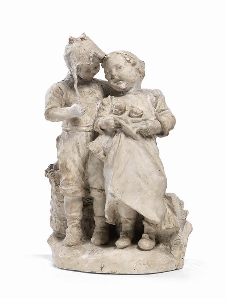 Ignoto scultore fine XIX secolo : Pastorello e bambina con bambola  - Asta Importanti Arredi, Maioliche, Sculture e Dipinti Antichi - Associazione Nazionale - Case d'Asta italiane