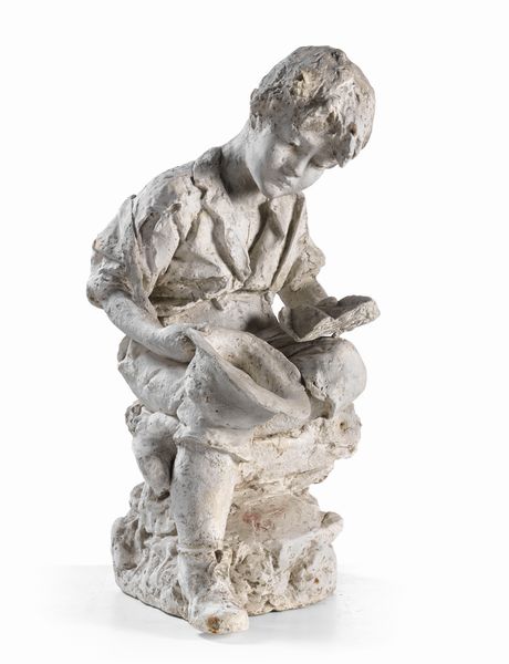 Ignoto scultore scuola napoletana fine XIX secolo : Bambino che chiede l'elemosina e legge un libro  - Asta Dipinti e Sculture del XIX e XX secolo - Associazione Nazionale - Case d'Asta italiane