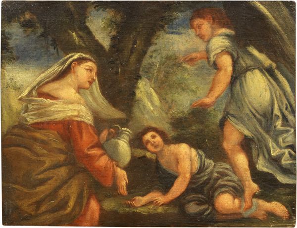 Scuola emiliana del XVII secolo : Agar e l'Angelo  - Asta Dipinti e Sculture del XIX e XX secolo - Associazione Nazionale - Case d'Asta italiane