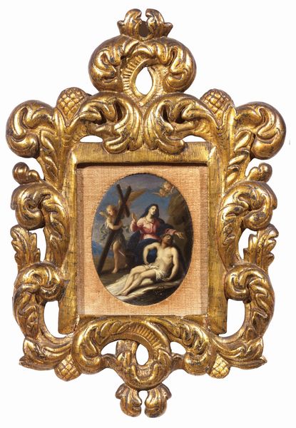 Scuola emiliana del XVII secolo : Cristo deposto  - Asta Dipinti e Sculture del XIX e XX secolo - Associazione Nazionale - Case d'Asta italiane