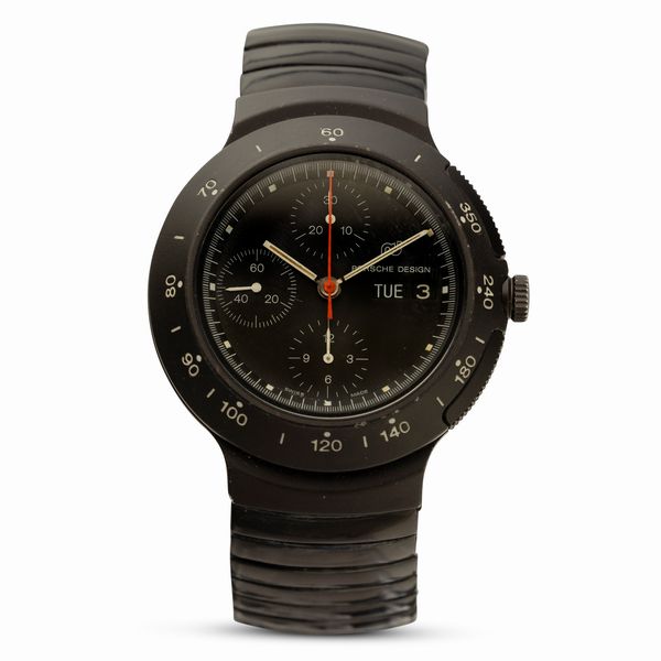 Orfina : Porsche Design automatico Black Chrono, pulsanti integrati nella cassa, quadrante nero con contatori verticali e indicazione di giorno e data, 41 mm  - Asta Watches - Associazione Nazionale - Case d'Asta italiane