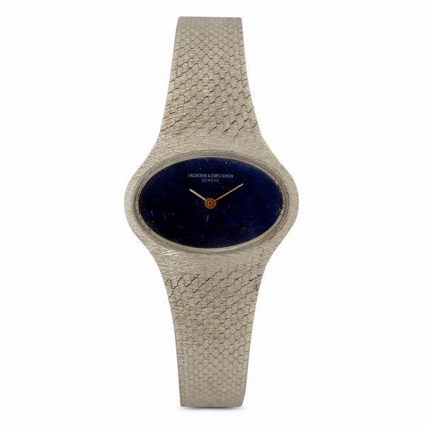 Vacheron & Constantin : Orologio di forma ovale orizzontale in oro bianco 18k con bracciale integrato e quadrante in Lapis, carica manuale, 16x25 mm  - Asta Watches - Associazione Nazionale - Case d'Asta italiane