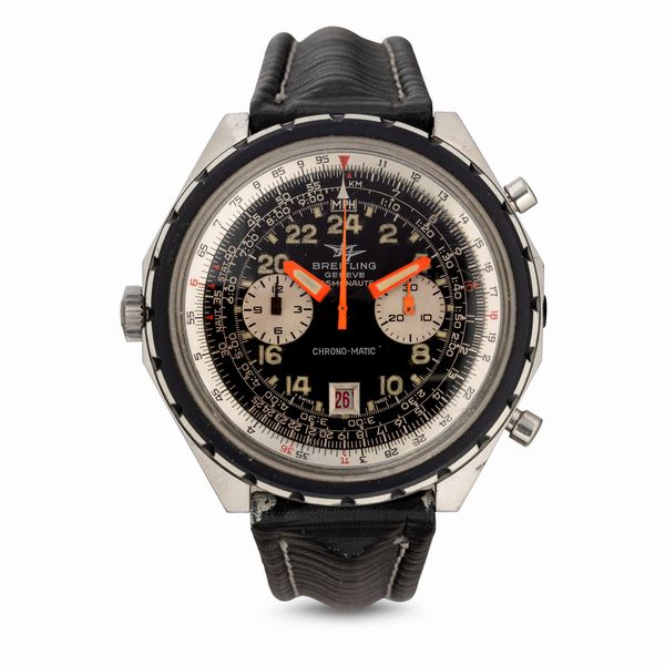 Breitling : Cosmonaute Chronomatic in acciaio cromato, movimento automatico, cronografo con datario, quadrante nero con  numeri Arabi luminosi 47x48 mm  - Asta Watches - Associazione Nazionale - Case d'Asta italiane