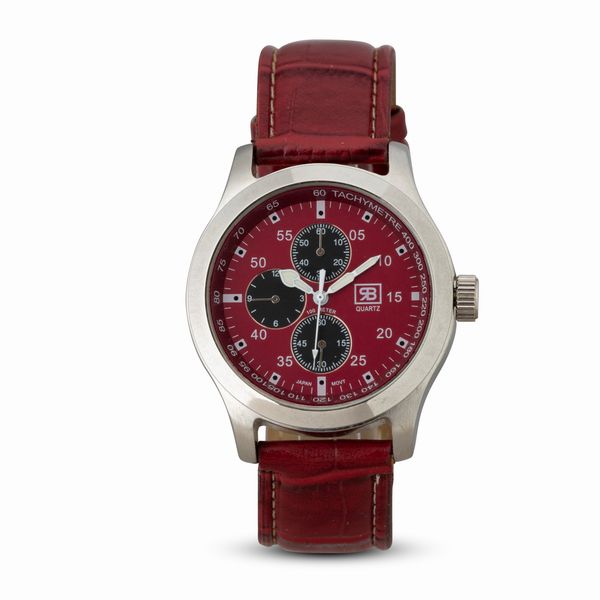 Renato Balestra : Orologio in acciaio al quarzo cronografo tre contatori verticali con quadrante bordeaux 40 mm  - Asta Watches - Associazione Nazionale - Case d'Asta italiane