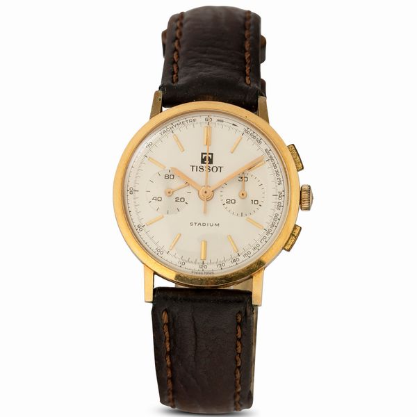 TISSOT : Stadiu, cronografo due contatori in oro giallo 18k, tasti quadri e quadrante Argent, 34 mm  - Asta Watches - Associazione Nazionale - Case d'Asta italiane