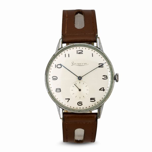 levrette : Solo tempo Oversize in acciaio carica manuale, quadrante Argent con numeri Arabi e piccoli secondi, 38 mm  - Asta Watches - Associazione Nazionale - Case d'Asta italiane