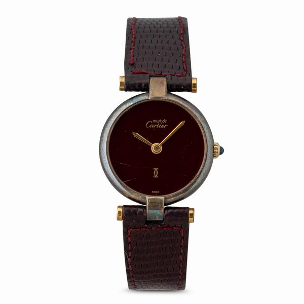 CARTIER : Vermeil Ronde laminato al quarzo quadrante bordeaux, 24 mm  - Asta Watches - Associazione Nazionale - Case d'Asta italiane