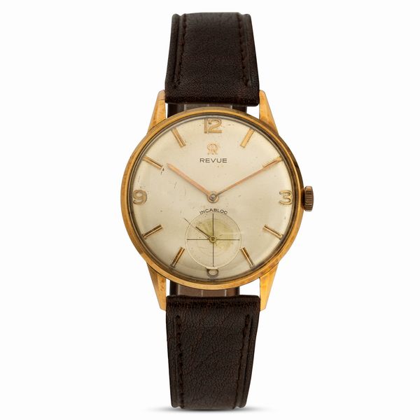 REVUE : Solo tempo in oro giallo 18k, carica manuale, quadrante Argent e piccoli secondi, 35 mm  - Asta Watches - Associazione Nazionale - Case d'Asta italiane