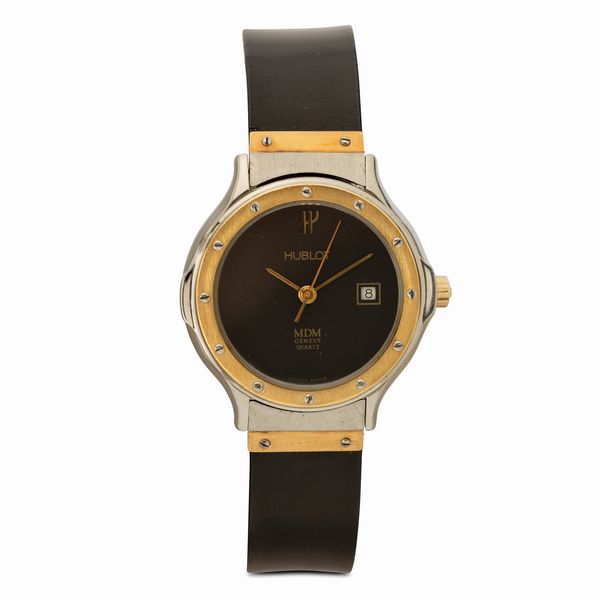 HUBLOT : MDM Lady acciaio e oro al quarzo, quadrante nero con datario, cinturino in gomma con garanzia, 25,5 mm  - Asta Watches - Associazione Nazionale - Case d'Asta italiane