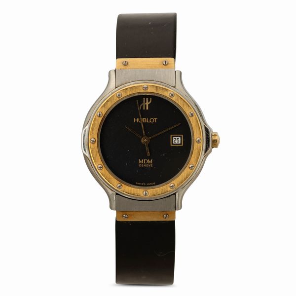 HUBLOT : MDM Lady acciaio e oro al quarzo, quadrante nero con datario, cinturino in gomma con garanzia, 25,5 mm  - Asta Watches - Associazione Nazionale - Case d'Asta italiane