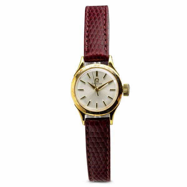 OMEGA : Omega Lady in oro, ref. 2572, quadrante Argent con indici applicati, carica manuale, cinturino in pelle, 21,5 mm, 1960 circa  - Asta Watches - Associazione Nazionale - Case d'Asta italiane