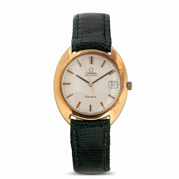 OMEGA : Geneve in oro giallo 18k automatico con datario, quadrante Argent, 33x35 mm  - Asta Watches - Associazione Nazionale - Case d'Asta italiane