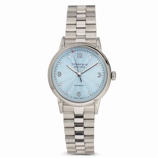 Tiffany&Co. : Orologio da donna CT60 in acciaio, movimento automatico con datario, quadrante azzurro ghiaccio 34 mm  - Asta Watches - Associazione Nazionale - Case d'Asta italiane