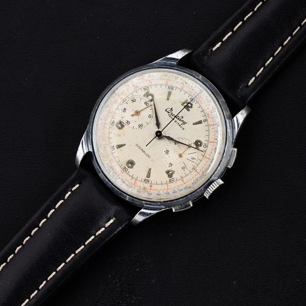 Breitling : Tour d'Italie cronografo tasti quadri cromato, carica manuale, quadrante Argent, 38 mm  - Asta Watches - Associazione Nazionale - Case d'Asta italiane