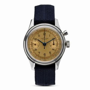 Breitling - Cronografo monopulsante in acciaio militare, carica manuale, quadrante champagne due contatori, 36,5 mm