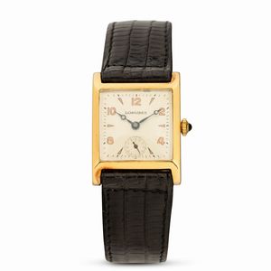 LONGINES - Tank in oro giallo 18k, carica manuale con quadrante Argent, lancette Breguet 24x24 mm