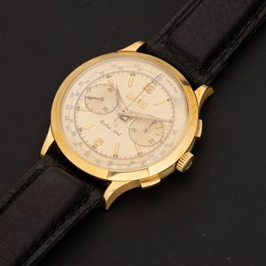 Eberhard & Co : Extrafort in oro giallo 18k, cronografo carica manuale due contatori, quadrante champagne con indici applicati, 39 mm  - Asta Watches - Associazione Nazionale - Case d'Asta italiane