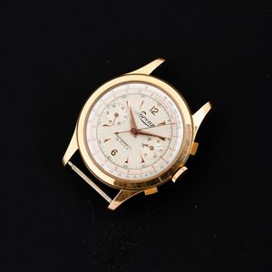 LORENZ : Cronografo due contatori carica manuale in oro giallo 18k, quadrante Argent con indici applicati, 38 mm  - Asta Watches - Associazione Nazionale - Case d'Asta italiane