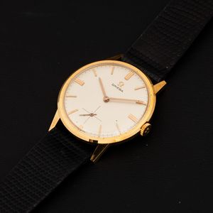 OMEGA : Solo tempo carica manuale in oro giallo 18k, NOS quadrante Argent con indici applicati, 34 mm  - Asta Watches - Associazione Nazionale - Case d'Asta italiane