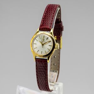 OMEGA : Omega Lady in oro, ref. 2572, quadrante Argent con indici applicati, carica manuale, cinturino in pelle, 21,5 mm, 1960 circa  - Asta Watches - Associazione Nazionale - Case d'Asta italiane